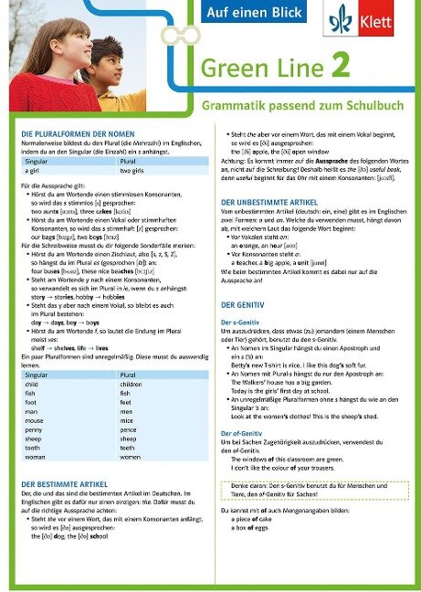 Green Line 2. Auf einen Blick G8. Klasse 6. Grammatik passend zum Schulbuch - Klappkarte (6 Seiten) - 