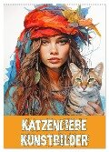 Katzenliebe Kunstbilder (Wandkalender 2025 DIN A2 hoch), CALVENDO Monatskalender - Liselotte Brunner-Klaus