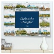 Sächsische Dampfer Aquarelle (hochwertiger Premium Wandkalender 2026 DIN A2 quer), Kunstdruck in Hochglanz - Dirk Meutzner