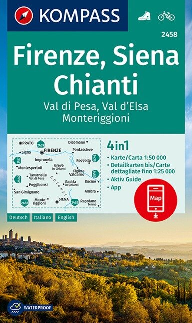 KOMPASS Wanderkarte 2458 Firenze, Siena, Chianti, Val di Pesa, Val d'Elsa, Monteriggioni - 