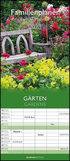 Gärten 2023 Familienplaner - Wandkalender - Familienkalender - 19,5x45 - 