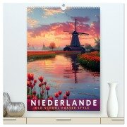 Niederlande - Old School Poster Style (hochwertiger Premium Wandkalender 2025 DIN A2 hoch), Kunstdruck in Hochglanz - Val Thoermer