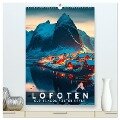 Lofoten - Old School Poster Style (hochwertiger Premium Wandkalender 2025 DIN A2 hoch), Kunstdruck in Hochglanz - Val Thoermer