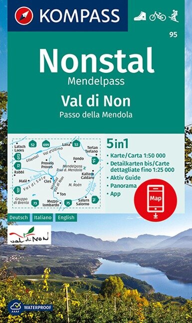KOMPASS Wanderkarte 95 Nonstal, Mendelpass, Val di Non, Passo della Mendola - 