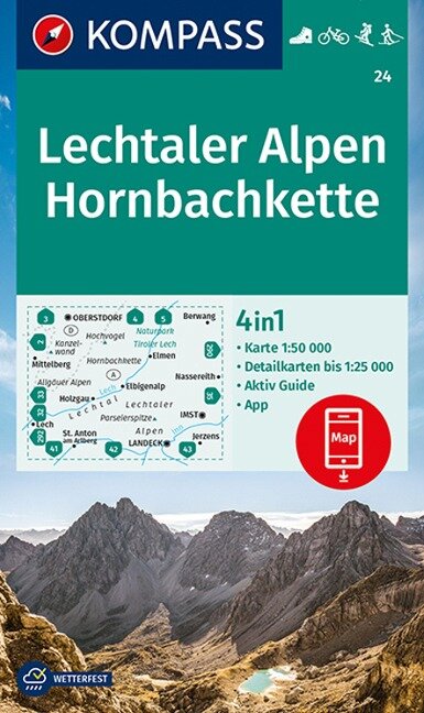 KOMPASS Wanderkarte 24 Lechtaler Alpen, Hornbachkette - 