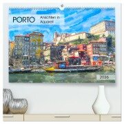 Porto - Ansichten in Aquarell (hochwertiger Premium Wandkalender 2026 DIN A2 quer), Kunstdruck in Hochglanz - Anja Frost