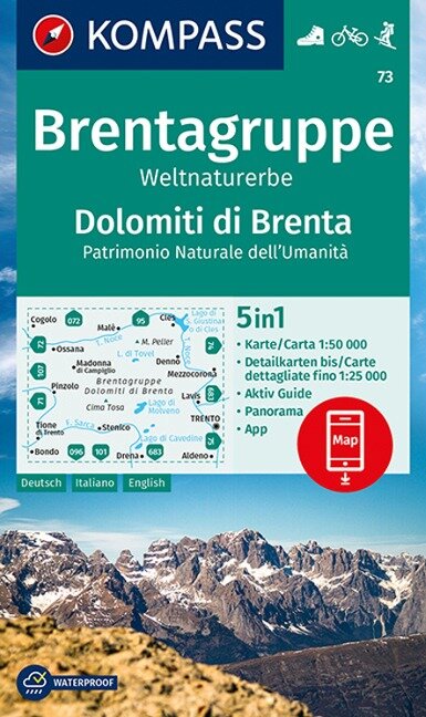 KOMPASS Wanderkarte 73 Brentagruppe, Weltnaturerbe, Dolomiti di Brenta - 