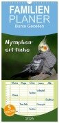 Cover-Bild zum Titel 'Familienplaner 2026 - Nymphensittiche mit 5 Spalten (Wandkalender, 21 x 45 cm) CALVENDO' von 'Martina Berg'