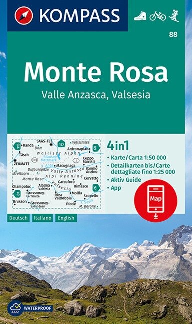 KOMPASS Wanderkarte 88 Monte Rosa, Valle Anzasca, Valsesia - 