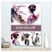 Cover-Bild zum Titel 'Geisha Aquarelle - Japanische Kulturdamen, Landschaft und Sakura (hochwertiger Premium Wandkalender 2026 DIN A2 hoch), Kunstdruck in Hochglanz' von 'Anja Frost'