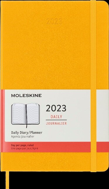 Moleskine 12 Monate Tageskalender - Color 2023, Large/A5, 1 Tag = 1 Seite, Fester Einband, Orangegelb - 