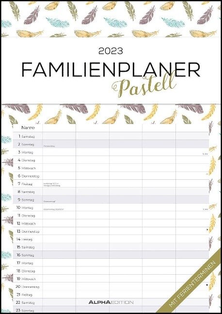 Familienplaner Pastell 2023 - Familienkalender A3 - 