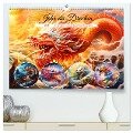 Jahr des Drachen - Im Stil des chinesischen Tierkreiszeichens (hochwertiger Premium Wandkalender 2025 DIN A2 quer), Kunstdruck in Hochglanz - Anja Frost