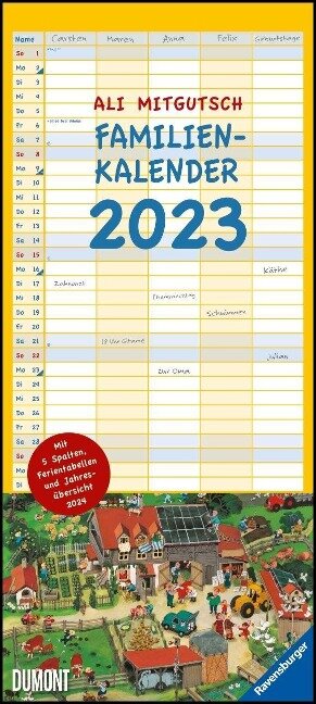 Ali Mitgutsch Familienkalender 2023 - Wandkalender - Familienplaner mit 5 Spalten - Format 22 x 49,5 cm - 